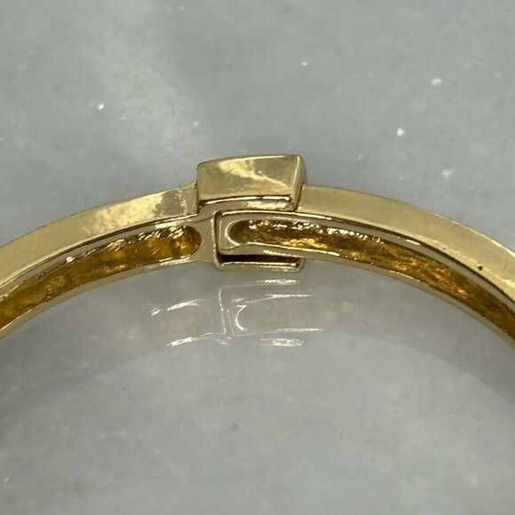 Gold Tone Classic Hinge With Black Stone Accent Bangle Bracelet OS - Picture 5 of 5